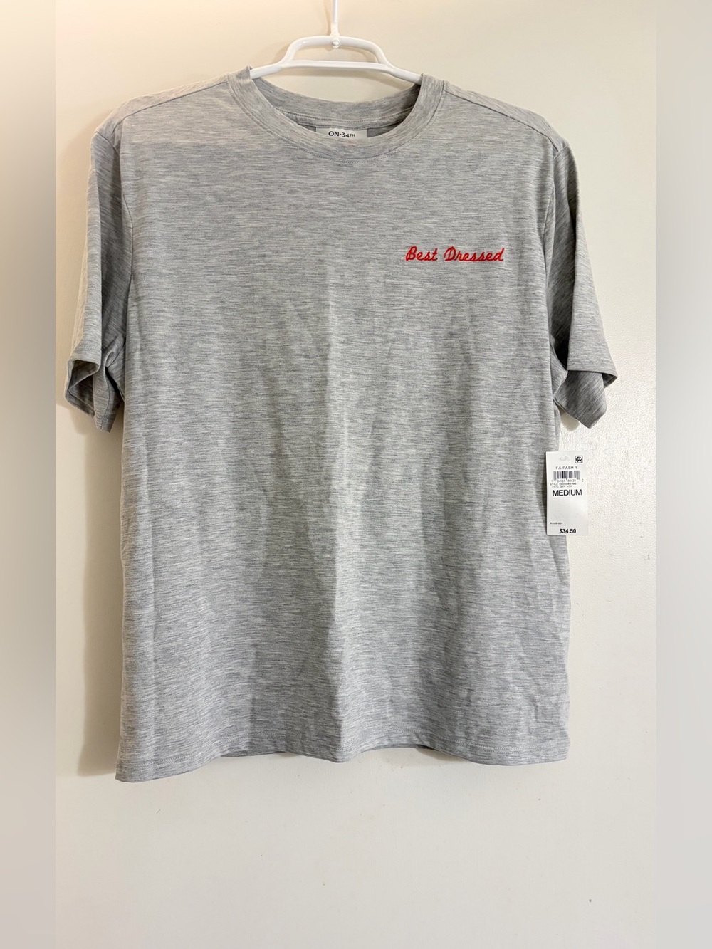 On 34th Gray Short Sleeve Tee with Red "Best Dressed" Script